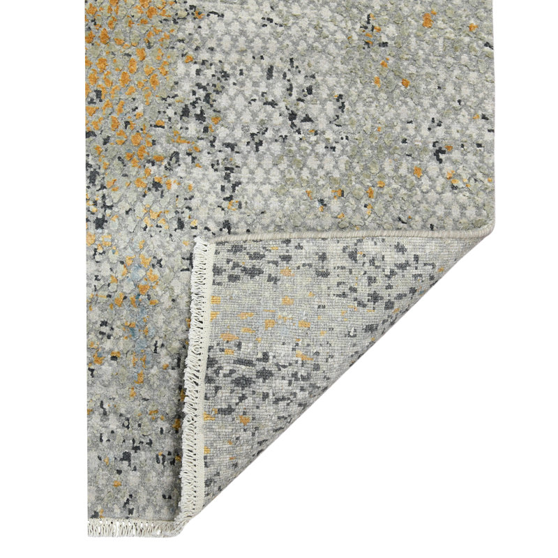 Annastaziah Abstract Handmade Hand-Knotted Indoor Use Only Area Rug in Gray/Blue/Yellow, Rectangle 9' x 12'