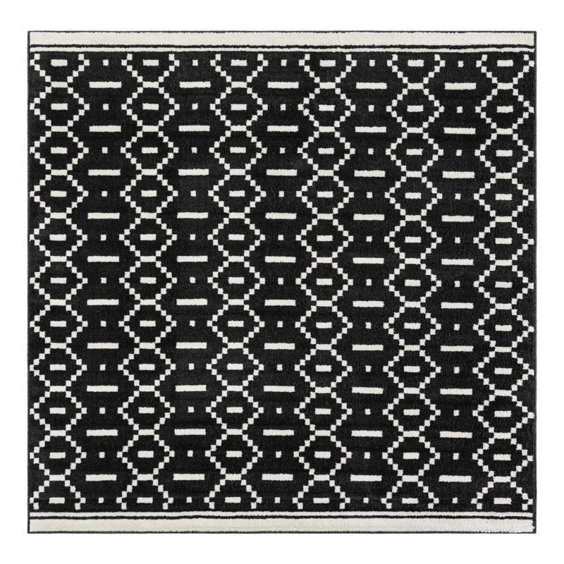 Ivy Bronx Begna Nathanyl Rug Black, Square 7'10"