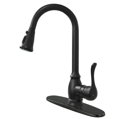 Matte black high-arc kitchen faucet, single-handle pull-down spray sink faucet with 2 spray modes
