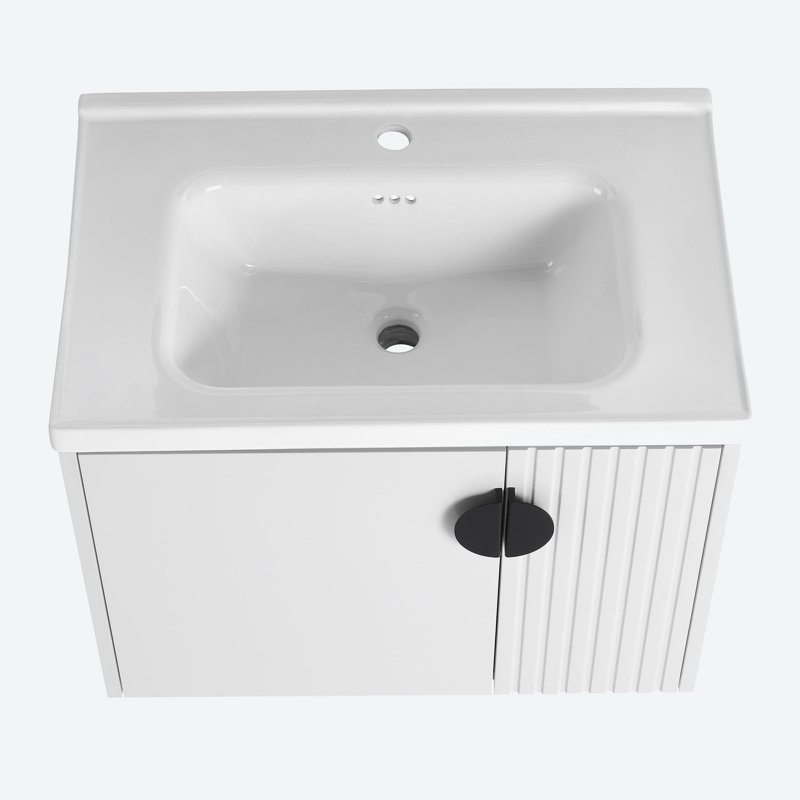 Ensemble de meuble-lavabo simple 27,75 po avec plateau en céramique Jamicheal, Blanc