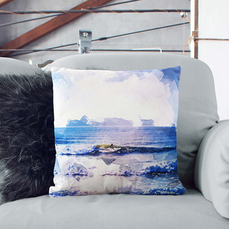 Surfing in Rhode Island Cushion with Filling, White, 40cm H x 40cm W x 15cm D