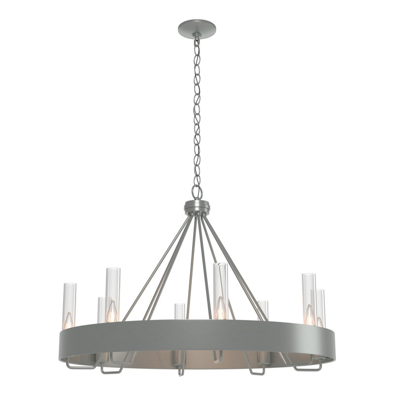 Banded 8 - Light Unique / Statement Wagon Wheel Chandelier, Clear Glass, Vintage Platinum