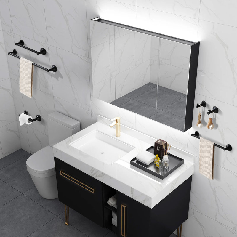 6 - Piece Bathroom Hardware Set, Matte Black, 3" H x 22" W x 3" D