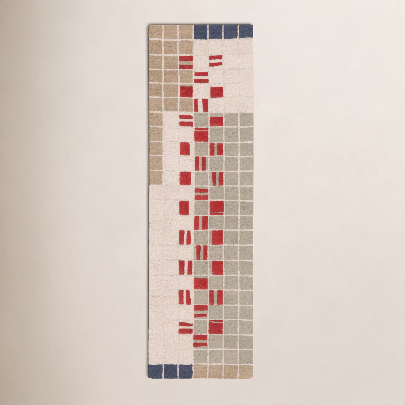 Elswick Gray Red Hand-Tufted Geometric Wool Rug, Runner 2'3" x 11'