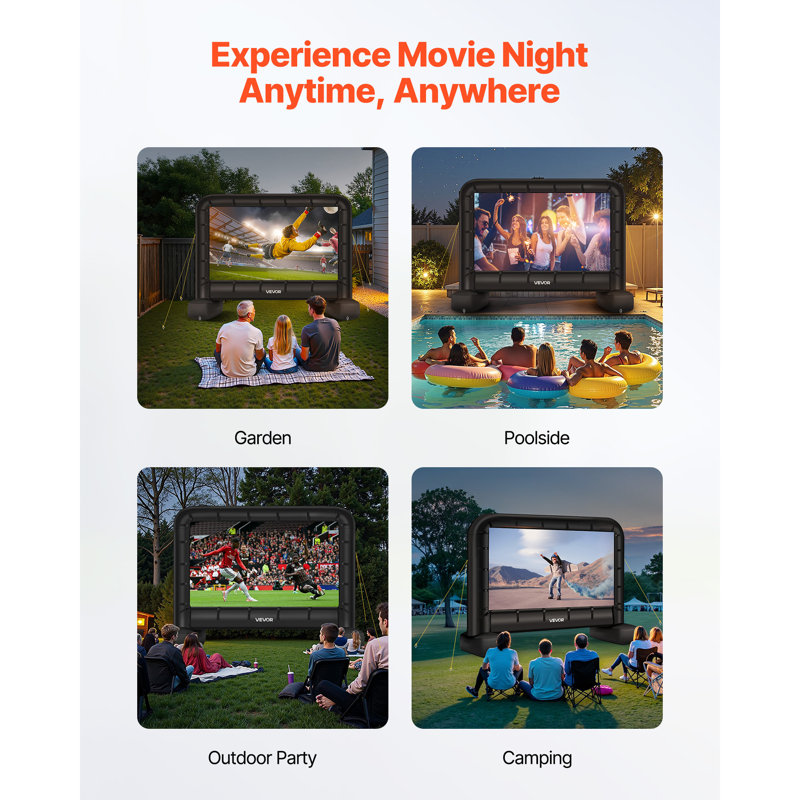 Inflatable Movie Screen, Inflatable Projector Screen with Portable Storage Bag, 16:9 Easy Set Up Movie Projection for Outdoor Backyard, Home Theatre, Theme Party