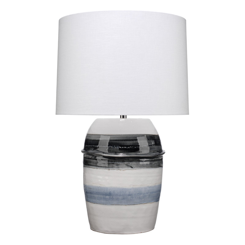Horizon Striped Ceramic Table Lamp with Off White Linen Shade