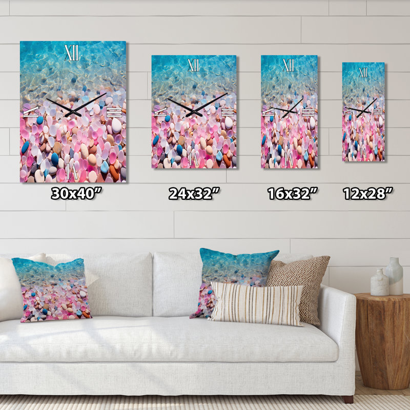 Horloge murale Pebbels On Blue Azure Beach - Abstract Botanicals, H 28 po x l 12 po x P 1 po
