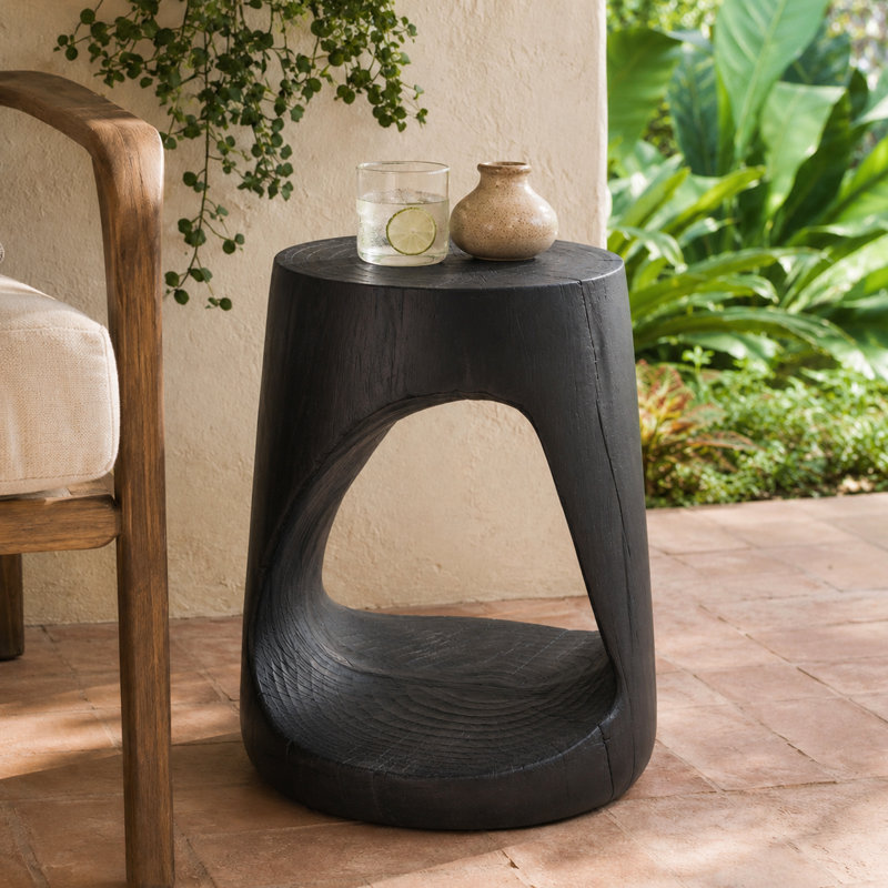 Tabouret latéral moderne sculptural avec base ouverte, pièce intérieure / extérieure, Noir