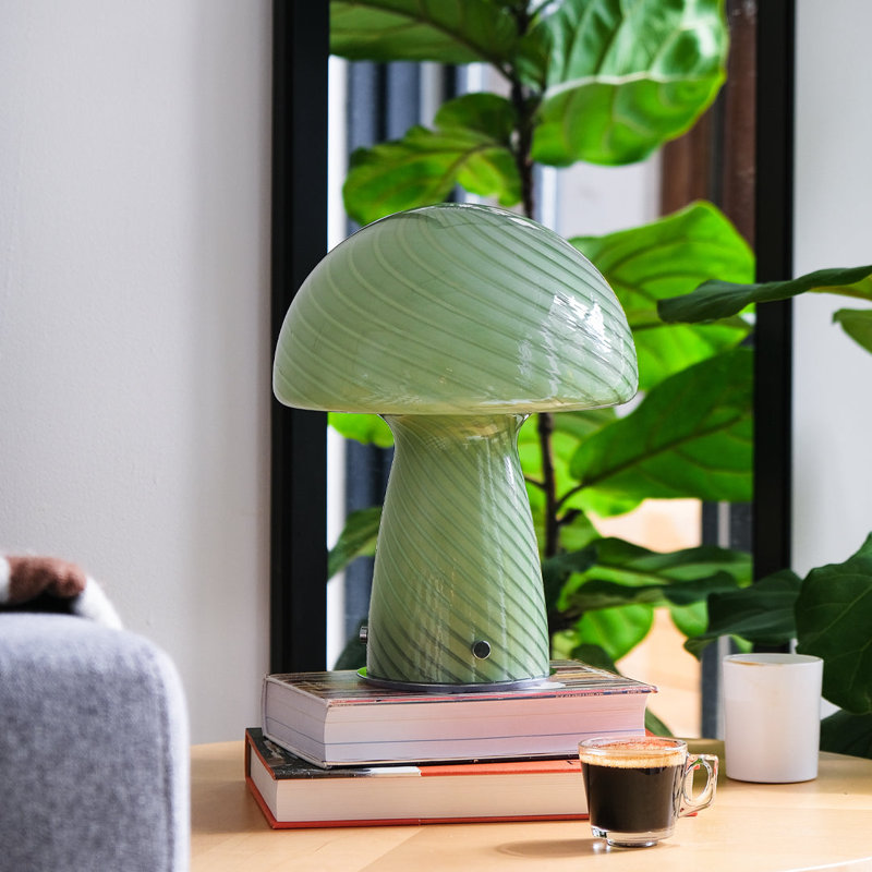 Lampe de table en verre avec champignon, Vert