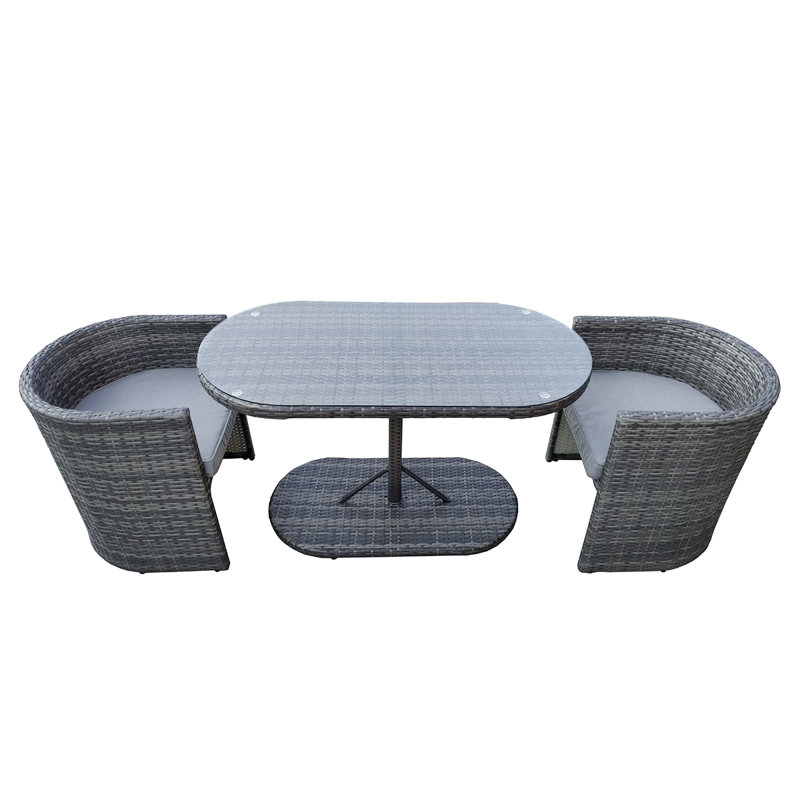 Pape 2 - Person Wicker Patio Dining Set with Oval Table , Cushions Included