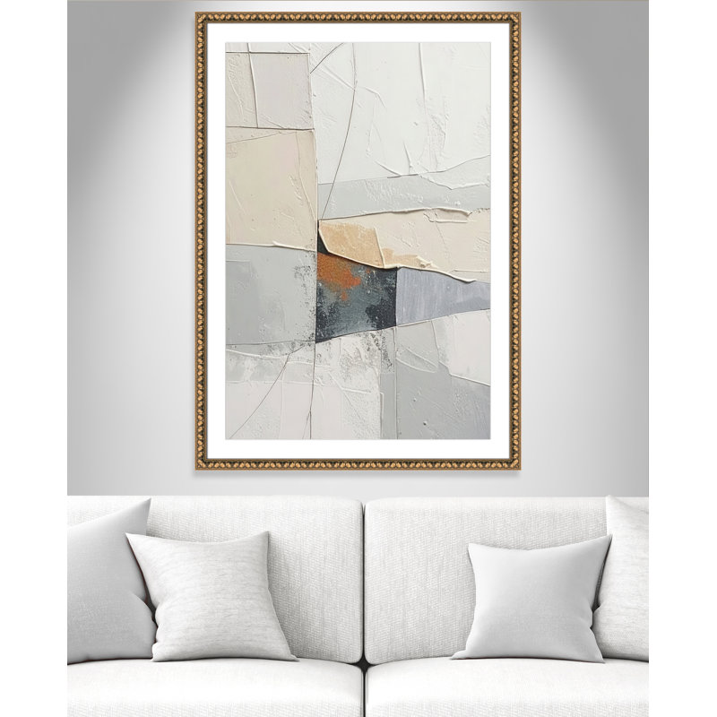 «Plastering I Print» par Alonza Saunders, L 34,5 po x H 48,5 po, Matted Print, Perles de feuilles dorées