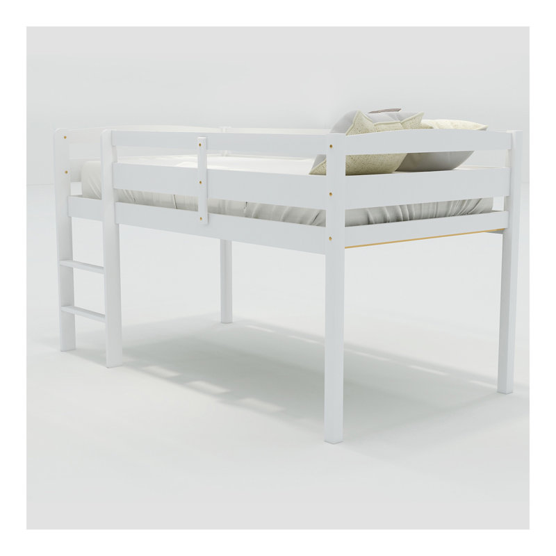 Lit simple mezzanine en bois Lit mezzanine bas avec échelle, simple, blanc