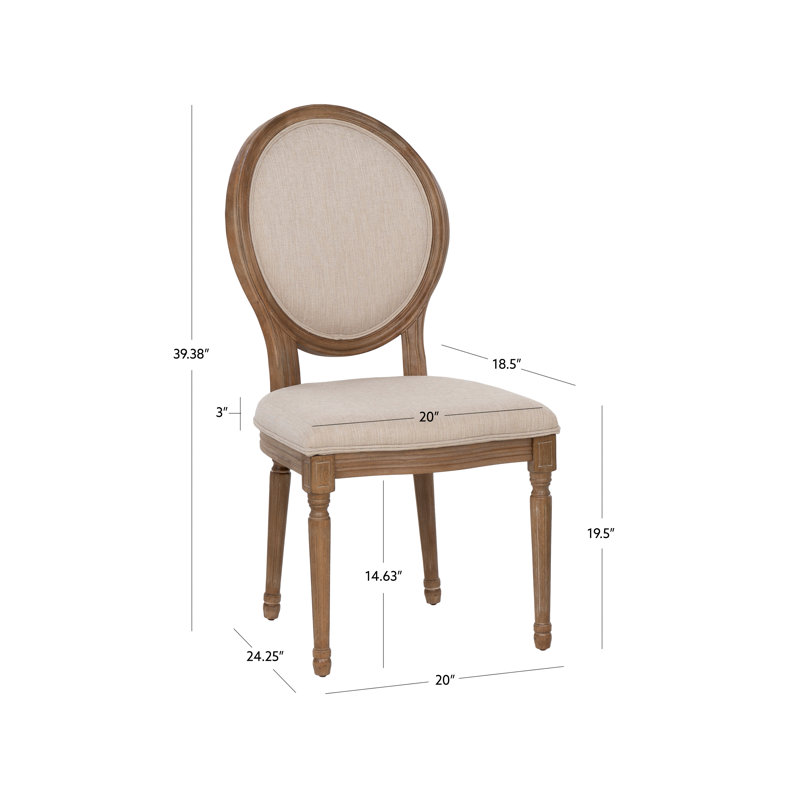 Baril Upholstered Oval Back Side Wood Chair, Linen