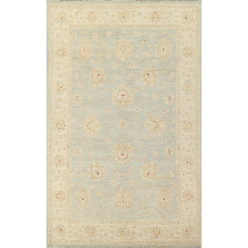 Tapis gris en laine noué à la main de conception unique 6 pi 5 po x 9 pi 9 po Peshawar Chobi