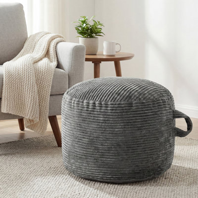 Stuffed Round Corduroy Pouf Ottoman, Shredded Foam Filled Footrest With Non-Slip Rubber Grips, Soft Fluffy & Easy To Move, Versatile Footstool For Couch