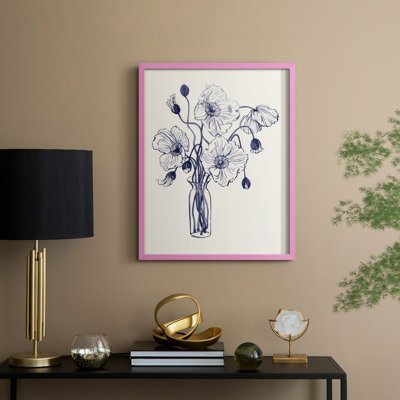 «Marine Watercolor Poppies I», reproduction encadrée - bois massif