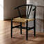 Chaises d'appoint noires de style transitionnel avec sièges en corde tissée, base en bois d'hévéa massif, 2 pièces pour siège de chambre à coucher de style Mid-Century moderne, courbées et base