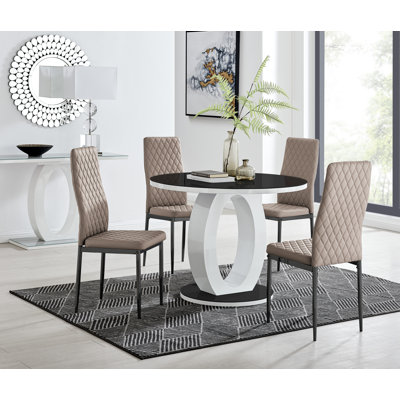 Scottsmoor 6 Seater High Gloss Round Dining Table Set with 6 Luxury Faux Leather Dining Chairs