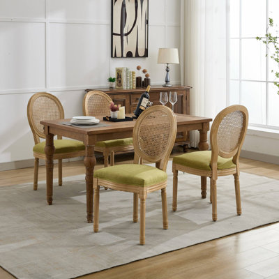 Set of 6 French Style Rattan Dining Chairs with Solid Wood Frame
