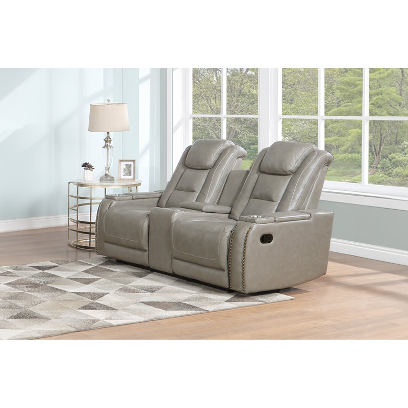Danykah Leather Console Loveseat Light Gray, Manual - Push Button