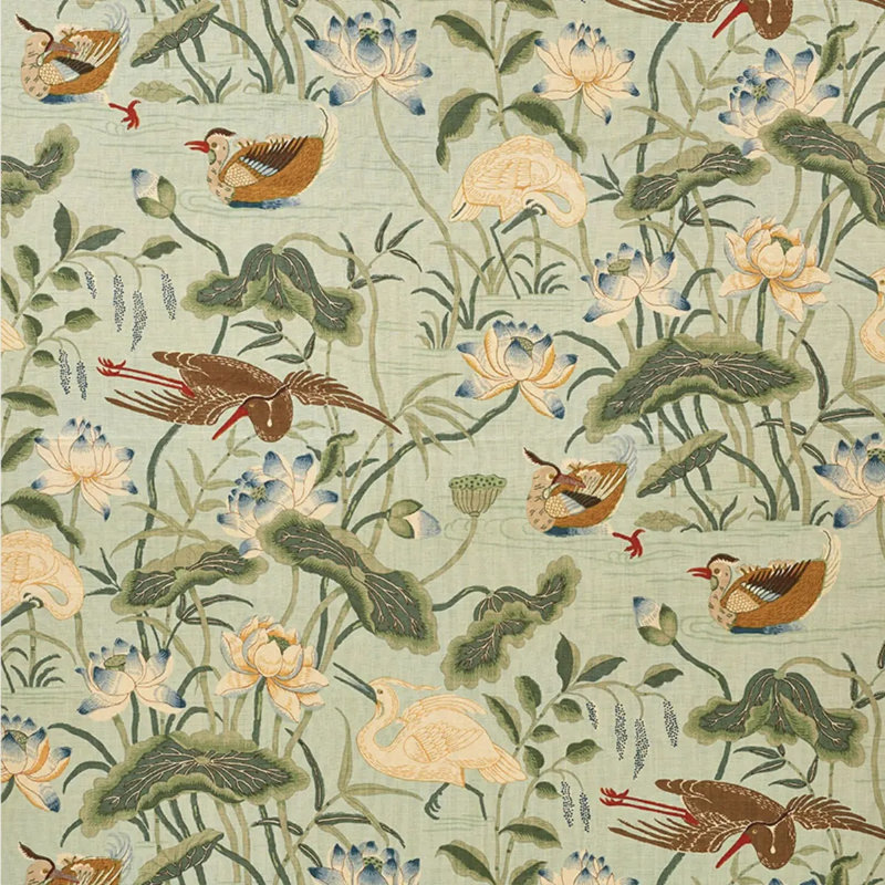 Tissu 100% lin Lotus Garden, Aigue-marine