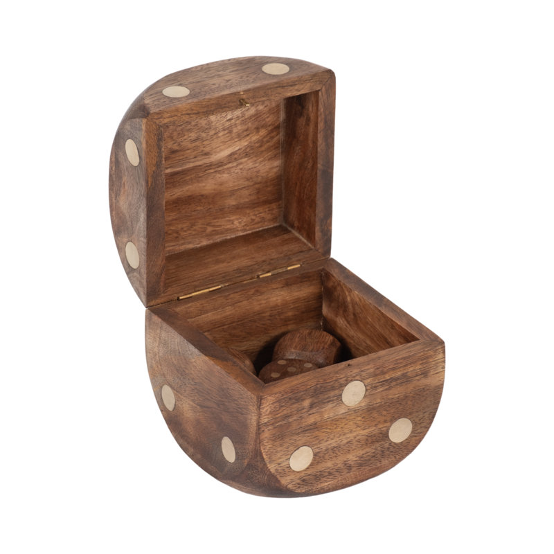 Boîte de rangement en bois de manguier et laiton en forme de dés pour bureau à domicile ou salon, ensemble de 5 à 4 po
