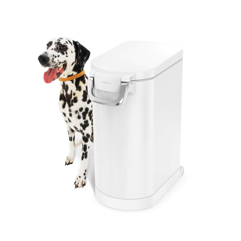 simplehuman Pet Food Storage Container Stainless Steel for Dog Food, Cat Food, and Bird Feed, Large, White