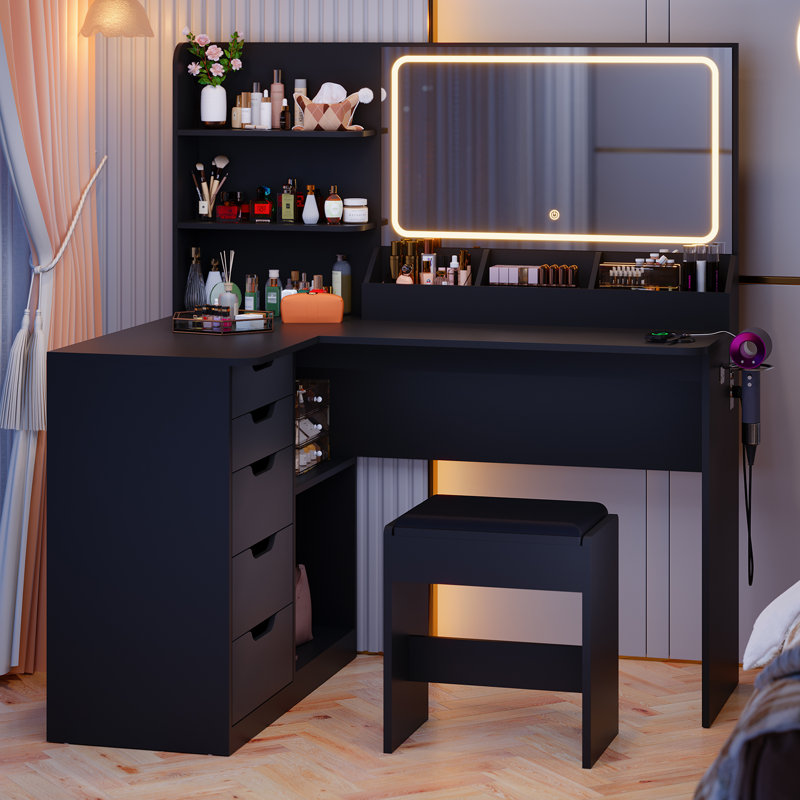 Dressing Table with Mirror, Black