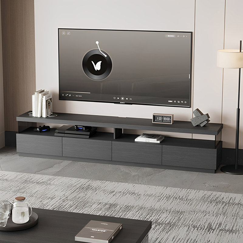 Meuble télé avec rangement en bois Simplicity, 18.89"H x 94.48"L x 15.74"W, Noir