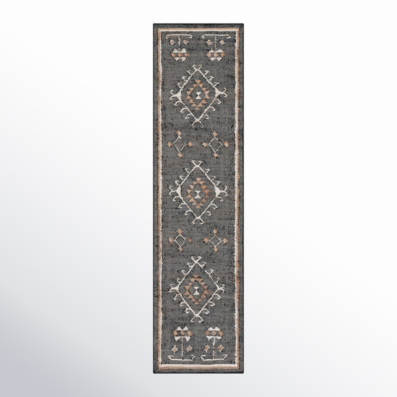 Mickie Southwestern Handmade Flatweave Jute Black/Ivory Area Rug, Runner 2'3" x 15'