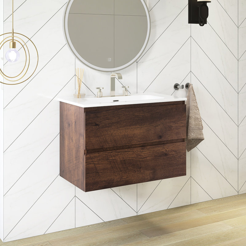 Meuble-lavabo mural 30 po avec comptoir en céramique blanche