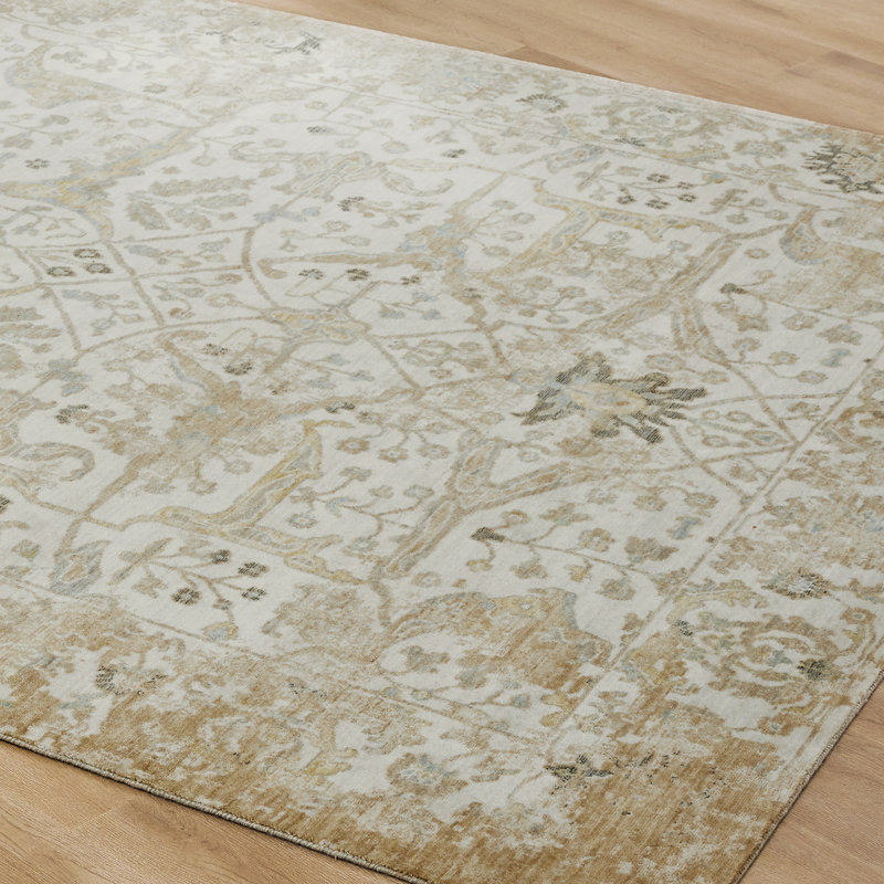 Wool Area Rug, Rectangle 5' x 7', Gold/Ivory