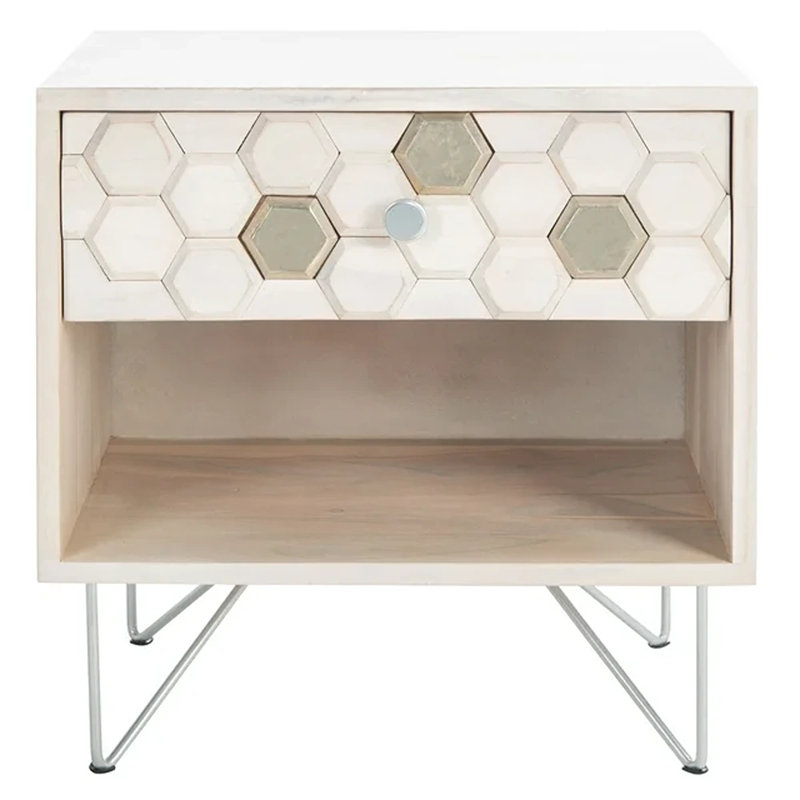 Elegant Kershaw Walnut 19.1'' W Nightstand – Stylish Contemporary Design with Carved Drawer & Brass, Ivory