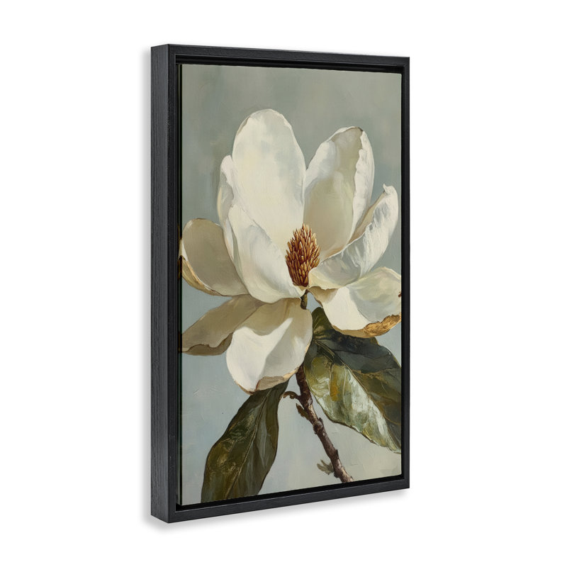 Cadre flottant floral Blagnoled White Magnolia, design par Petal Prints Design, H 25 po x l 17 po
