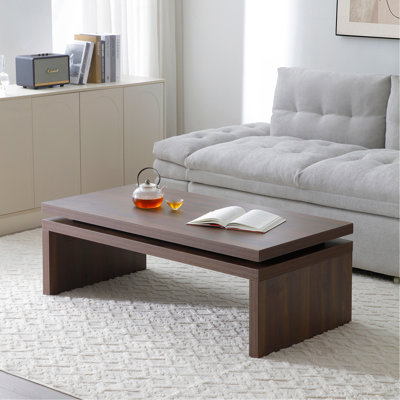 Wood Coffee Table, Mid Century Modern Wooden Coffee Tables For Living Room Natural Solid Firwood Tabletop Rectangle Center Table For Apartment Home Of
