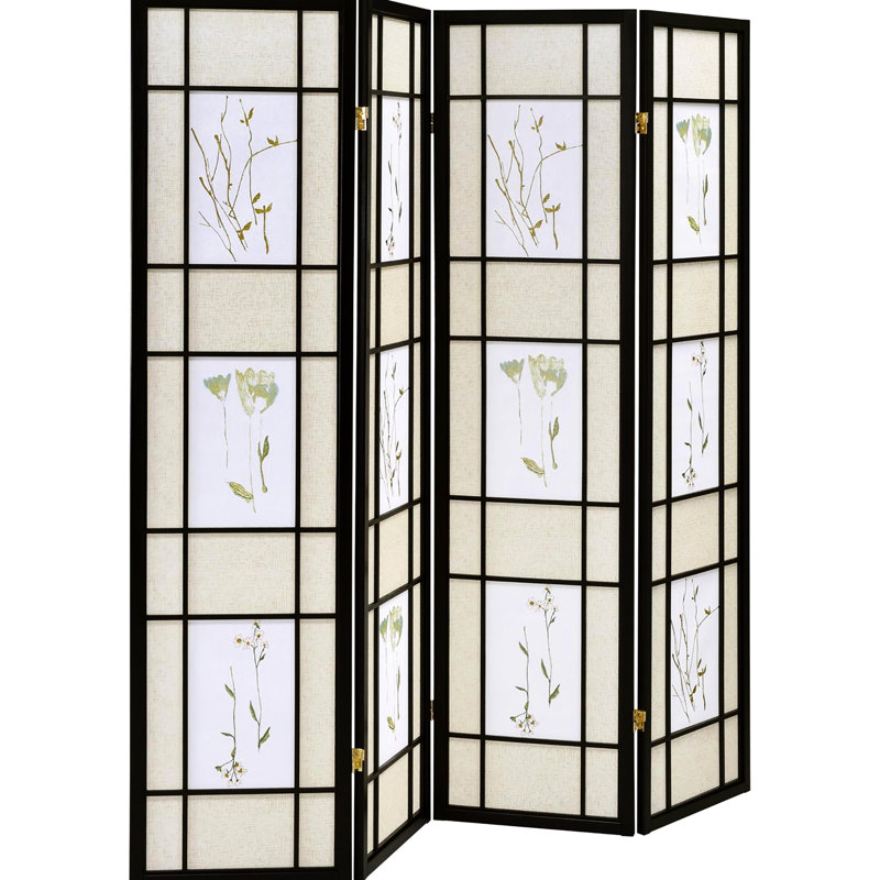 Paravent à cadre noir orné d'un élégant motif floral - Rehaussez votre ambiance et rehaussez le style de votre pièce