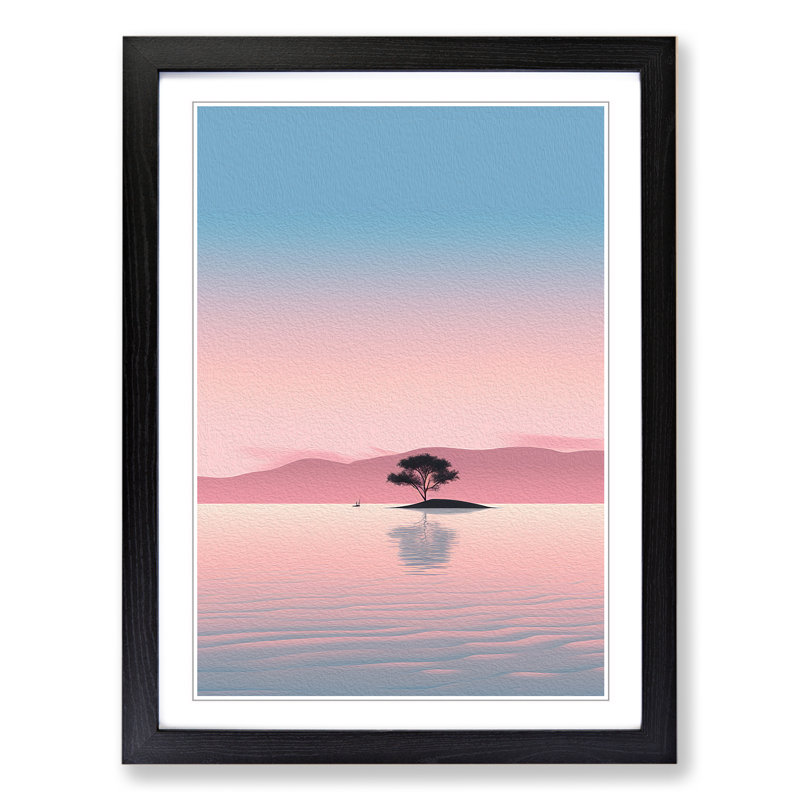Lake Minimalism - Single Picture Frame Print on Wood, 64cm H x 46cm W x 2cm D, Black Framed