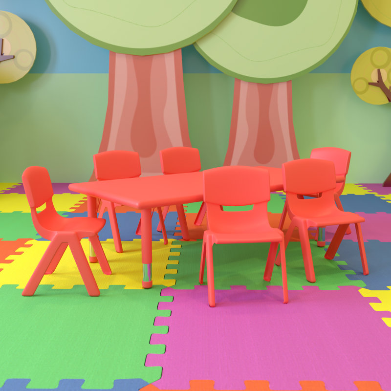 Ensemble de table d'activité rectangulaire avec chaises en plastique pour enfants de 7 pièces Goddard, Rouge