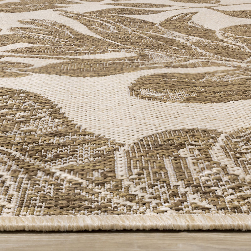 Rillito Beige Botanical Polyester Living Room Carpet, Rectangle 7'10'' x 10'6''