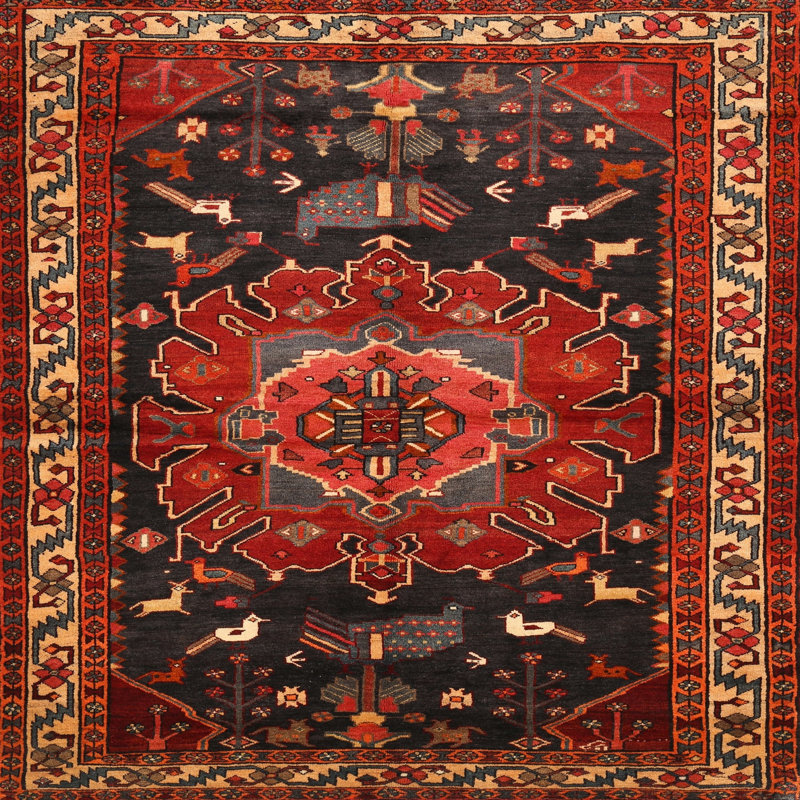 Tapis traditionnel rouge / noir, Rectangle 2 pi x 5 pi