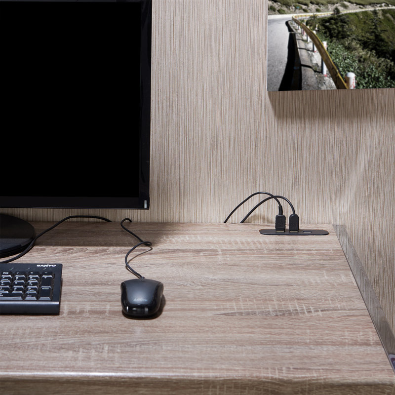 Sagers Solid Wood Top Metal Base Writing Desk, Weathered Oak