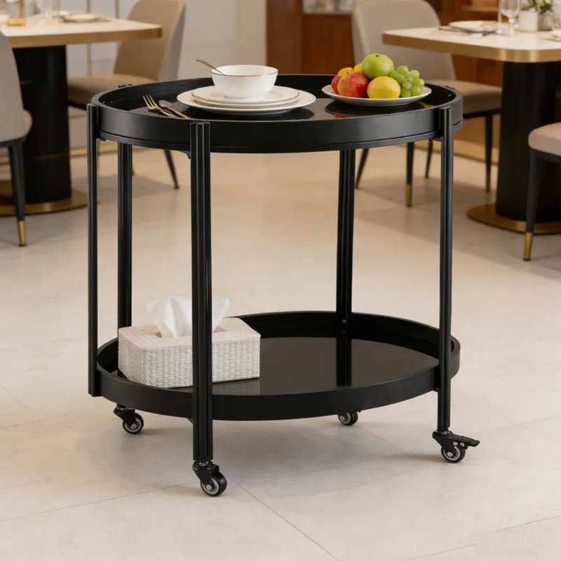 Chariot-bar ovale avec 2 tablettes spacieuses, durables et élégantes pour un usage domestique