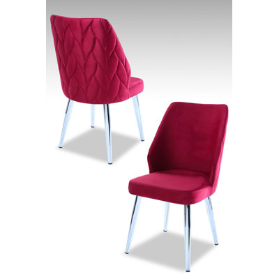 Ensemble de chaises modernes (2 pièces), rouge carrelé et chrome, 18,0 x 35,4 x 16,9 pouces | 100% panneau de particules enduit de mélamine, tissu 100% polyester, pieds en métal | Conception élégante et durable pour la décoration de la maison ou du bureau