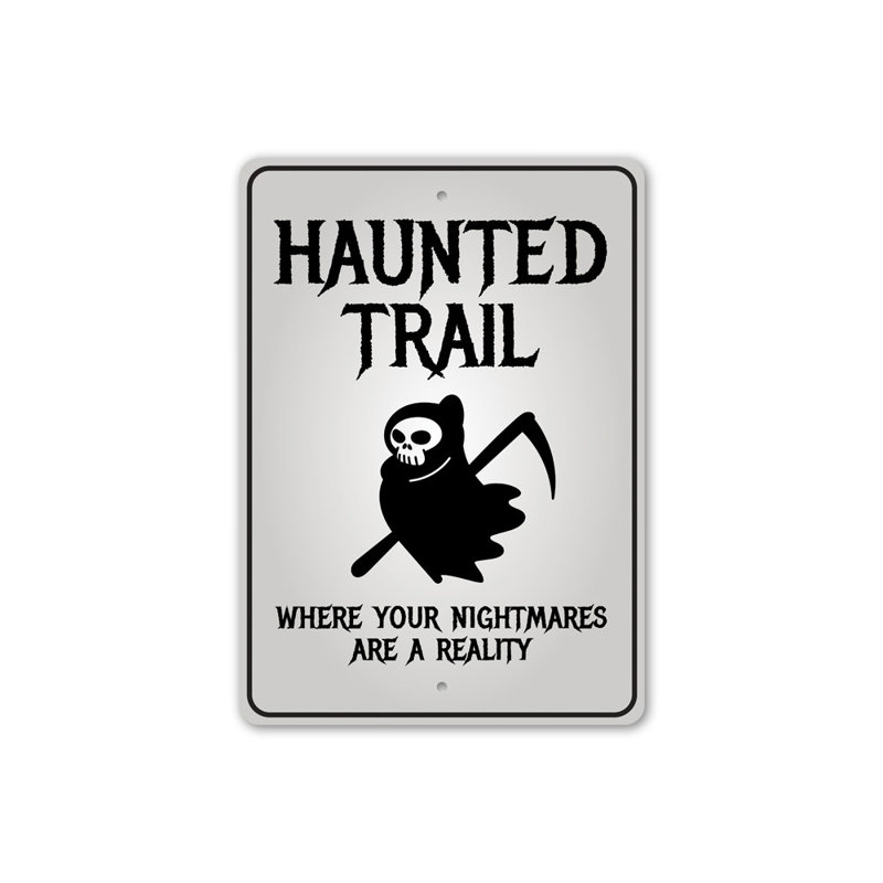 Panneau en aluminium Haunted Trail, H 14 po x l 10 po x P 0,04 po