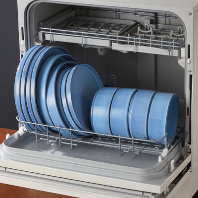 Ensemble de vaisselle 12 pièces pour 4 en glacis bleu ombré, avec rebord surélevé avec assiettes plates, assiettes à dessert et bols, lavable au lave-vaisselle, ensemble de grès empilable moderne
