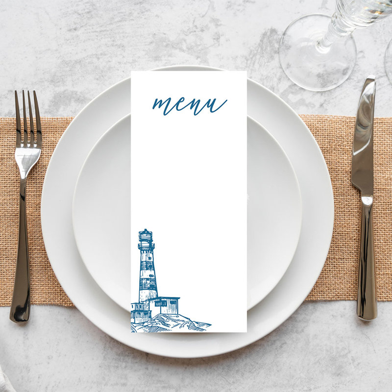 Phare nautique, dessin de lignes de papier imprimable, cartes de menu pour imprimante de bricolage, paquet de 52