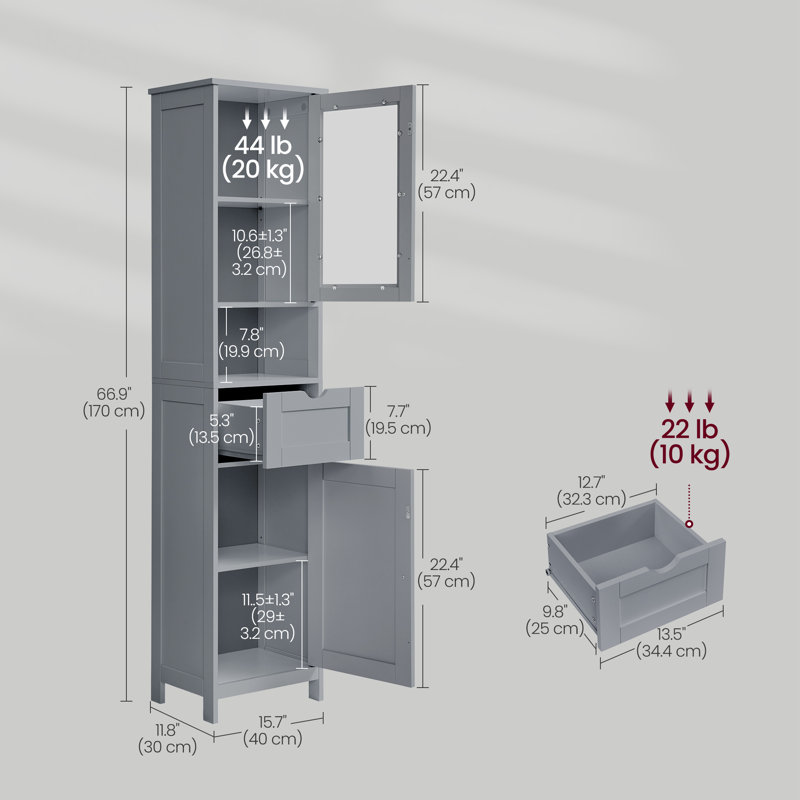 Armoire de salle de bain autoportante Rior, Gris mystique