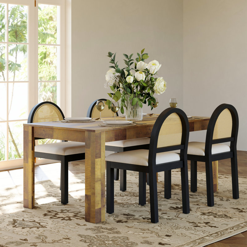 Ensemble de table de salle à manger avec table rectangulaire et chaises rembourrées, Noir