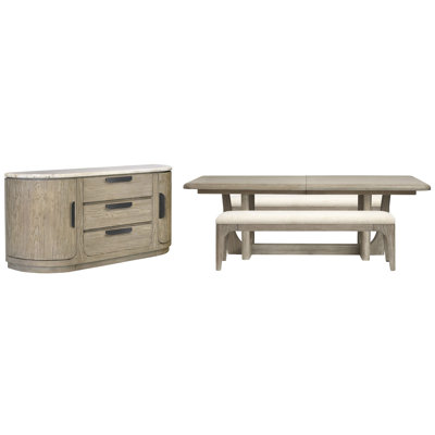 Extendable Rectangular Dining Table With 2 Benches And Buffet
