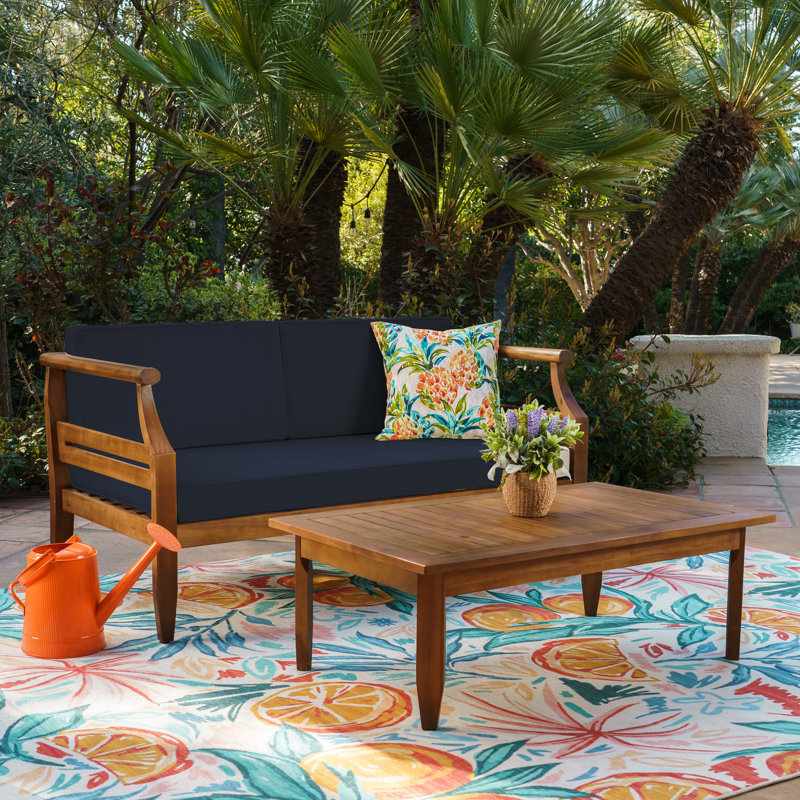 Hewlett Outdoor Navy Blue Loveseat And Coffee Table Set